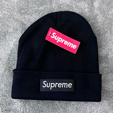Supreme Black Solid Knit-Style Beanie Hat One Size for Unisex Adults