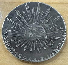 Ungraded VERY FINE Mexico 8 Reales 1825 Zs AZ Zacatecas Antique Silver Coin