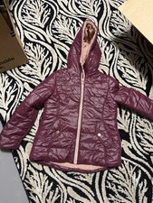 MICHAEL KORS HOODED Burgundy GIRLS PUFFER COAT W/ PINK SHERPA LINING SIZE 7/8