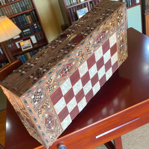 Juego de Backgammon de Lujo Hecho a Mano Incrustación Tablero de Madera Maciza 13.8" - Regalo de Navidad 🎁 - Imagen 7 de 9
