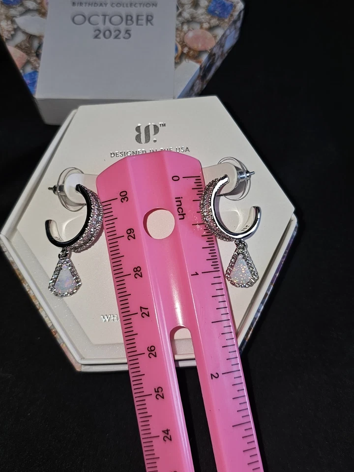 Ring Bomb Party October Earrings ER98900 "Everything But Quiet" Opal on Rhodium - Image 3 of 4