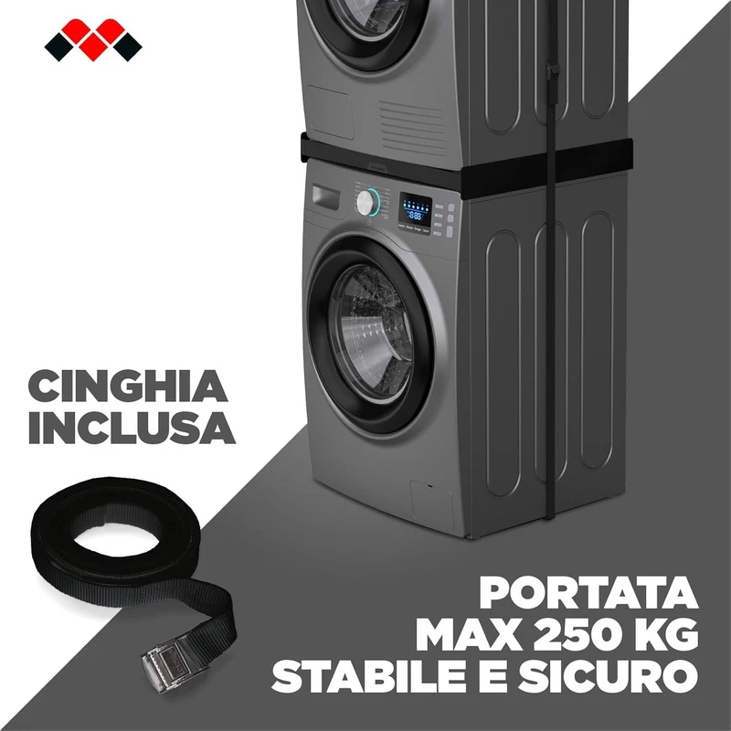 Kit Sovrapposizione LAVATRICE e ASCIUGATRICE Unione Colonna Bucato MELICONI Nero, fotografia 8 di 13