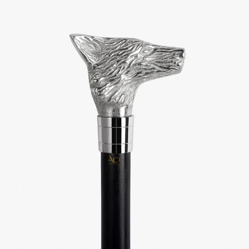 Walking Stick Fox Chrome Handle Black Shaft Antique Wooden Walking Cane Sturdy
