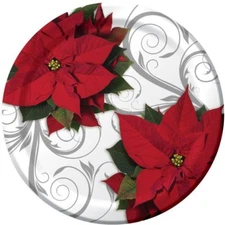 Poinsettia Swirls 7 Inch Paper Plates 8 Pack Winter Christmas Party Decoration