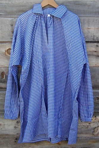 Civil War Cotton Blue Checkered Shirt with Pewter Buttons  Medium