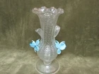 Vintage Murano Italy Silver Fleck Blue Flower Italian Art Glass Hand Blow Vase