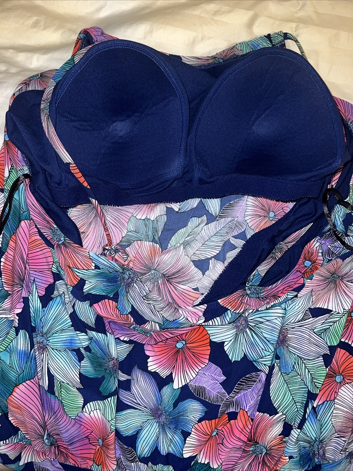 Tankini Swimsuit Bathing Top Plus Size 24W Floral Multicolor Stretch Builtin Bra