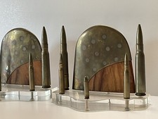 Metal Wood Sculpture Aviation WW2 Plane Propeller Bullets Modernist Bookends Old