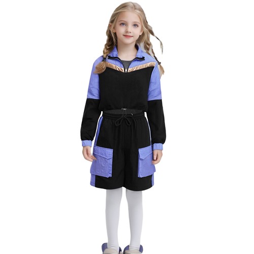 Kids Girls Sweatsuit Play Tracksuit Dance Coat And Shorts Hip Hop Jogging Fun - Picture 9 of 68