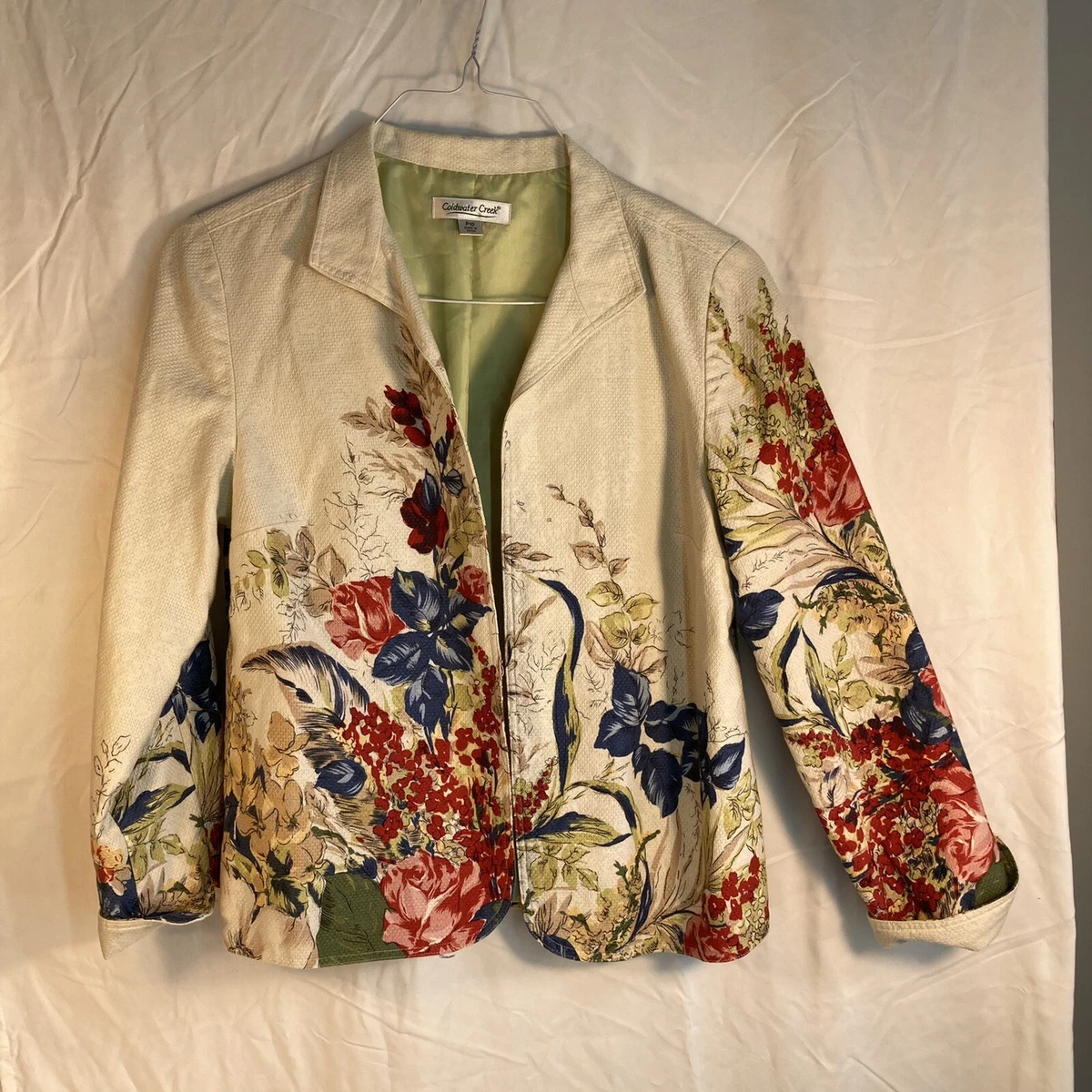 Coldwater Creek: Women's Cream & Floral Waffle Weave Jacket Size P10, Lined