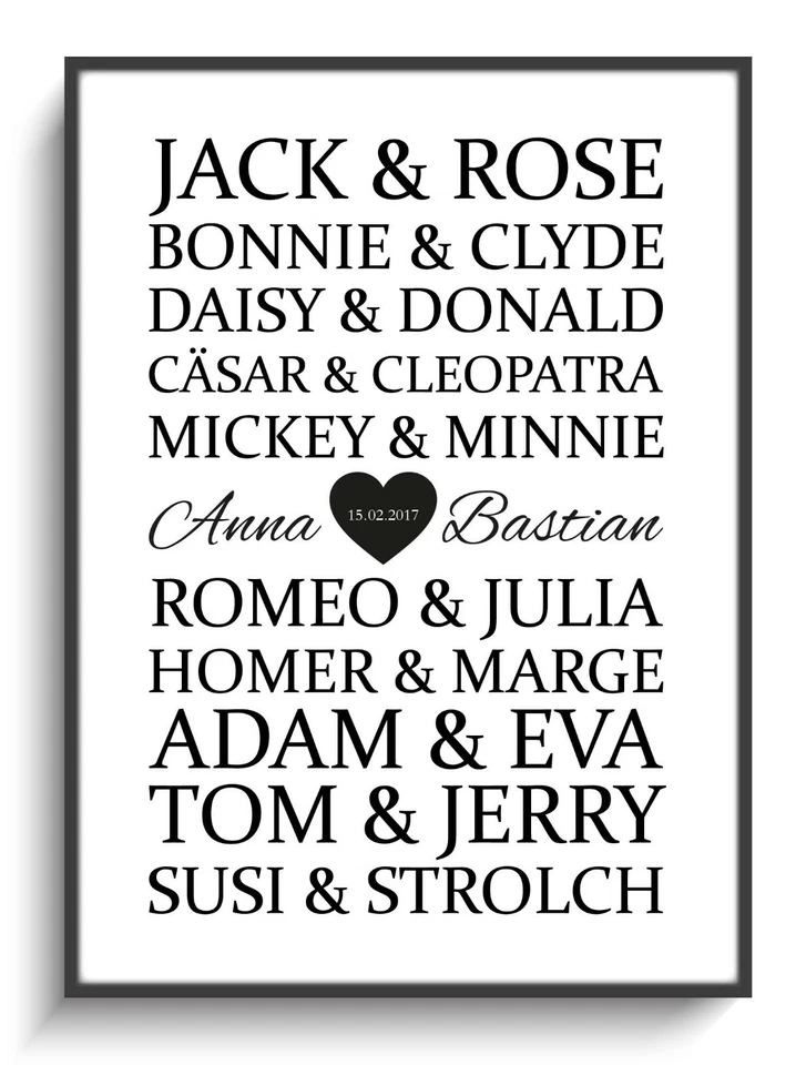 Valentinstag A4 Geschenk Karte Paare 4 Personalisiert Mann Frau Sie Ihn Freundin