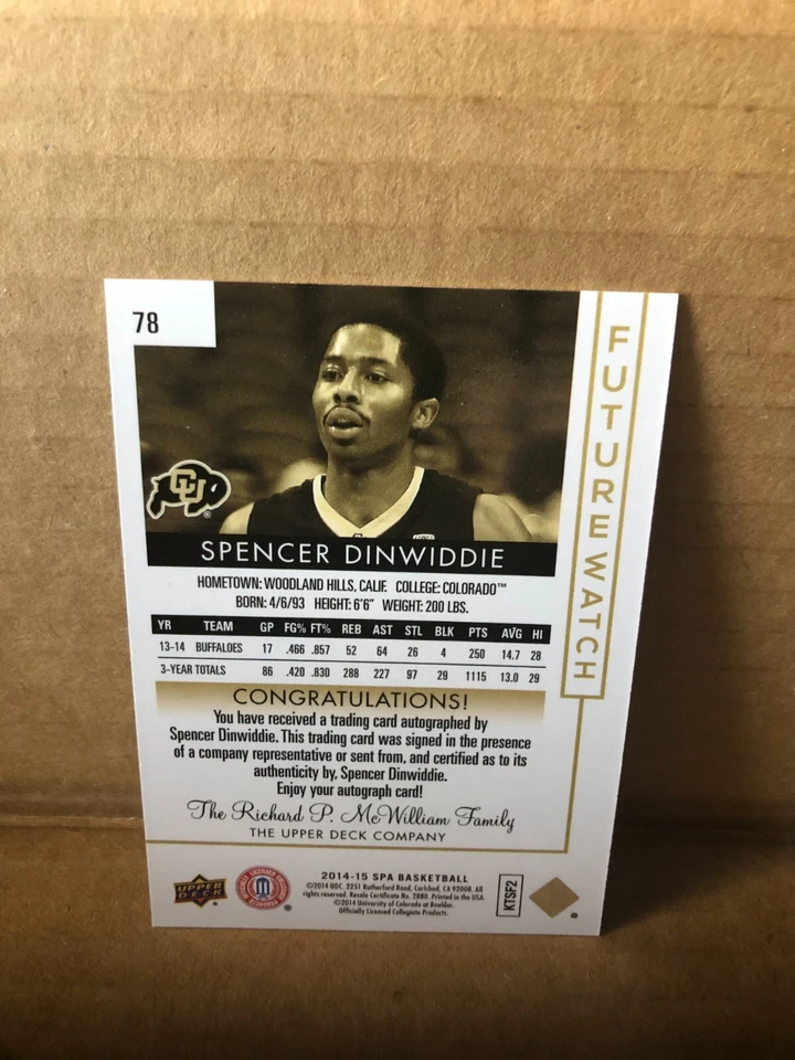 2014-15 SP Authentic #78 Spencer Dinwiddie AUTO 261/475 - Image 2 of 2