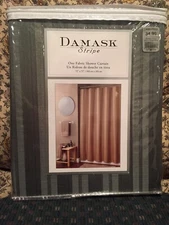 Linens-n-Things Olive Green Damask Woven Stripe Fabric Shower Curtain 72”x72”