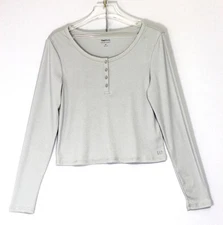 GAP BODY Women's LS Rib Top Size Medium Quiet Gray Retail $44.95