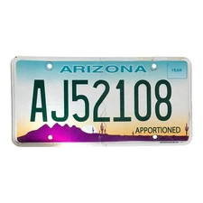 ARIZONA APPORTIONED SEMI IRP  GRAPHIC LICENSE PLATE " AJ 52108 " AZ