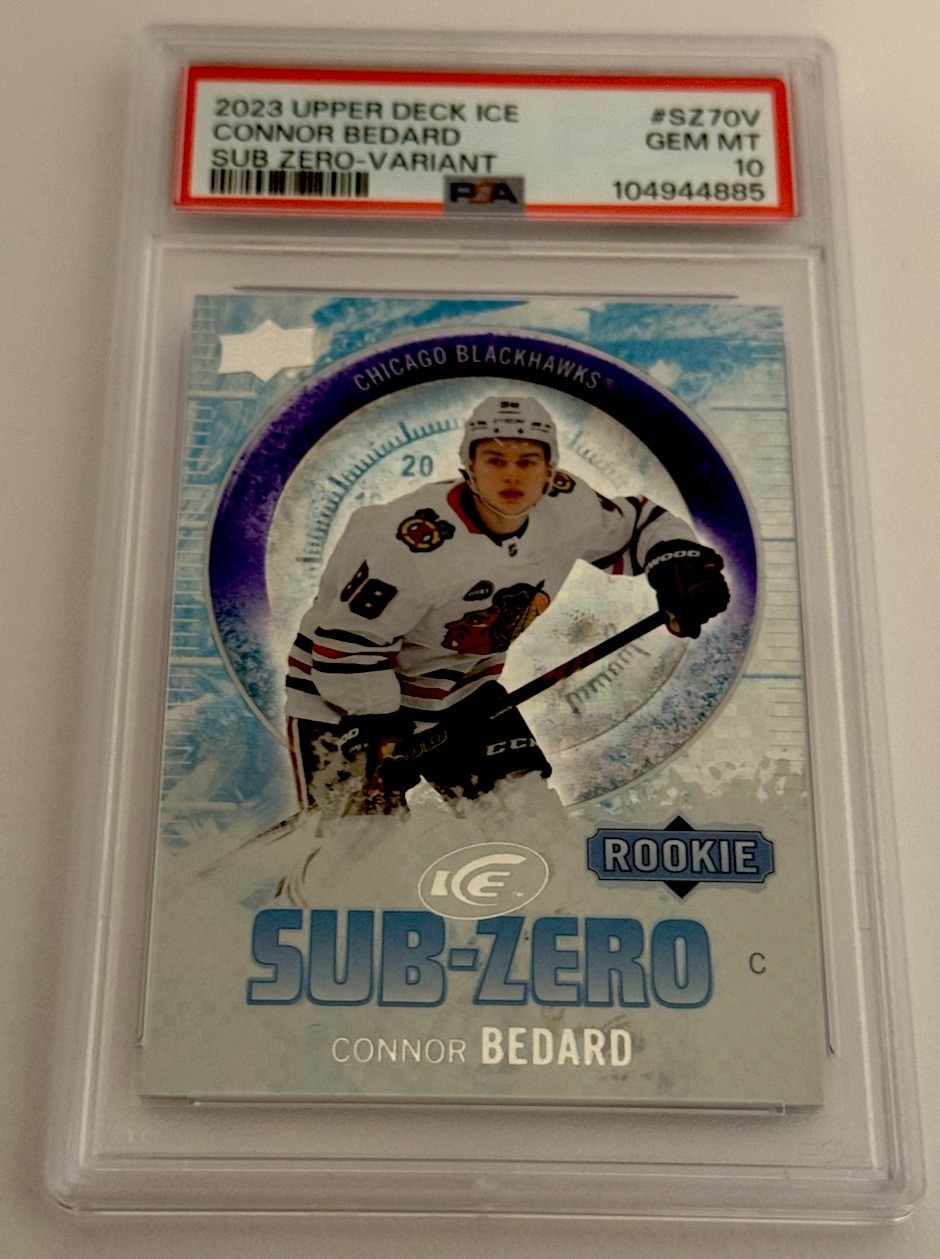 2023-24 Upper Deck Ice Sub Zero Rookie Variants Connor Bedard RC #SZ-70V PSA 10 view 2