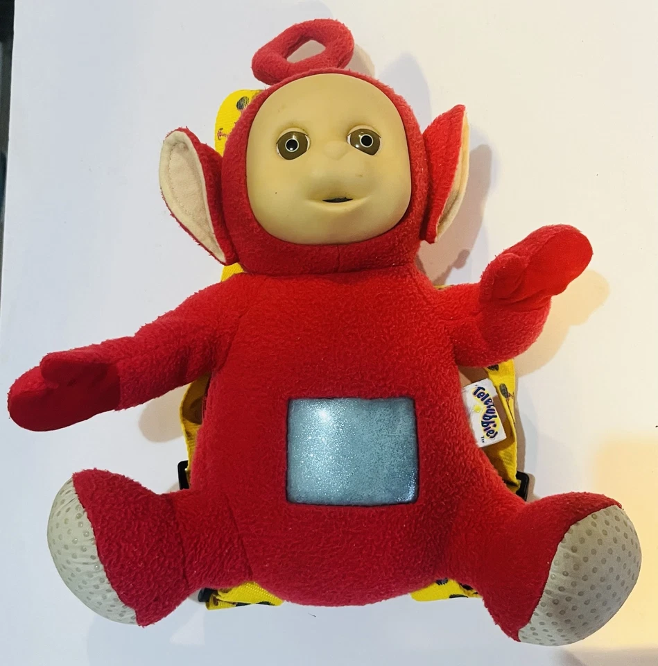 Mochila de felpa Teletubbies 1999 Red Po cara de goma correa amarilla para scooter Foto 3 de 4