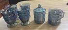 Vintage Indiana Glass "Windsor" Blue Carnival Glass Set (6 Pieces)