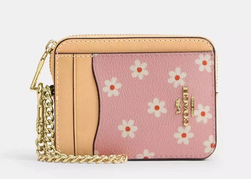 Coach Chalk Multi Floral Print  Smooth Leather Zip Card Case (CFA37) - NWT
