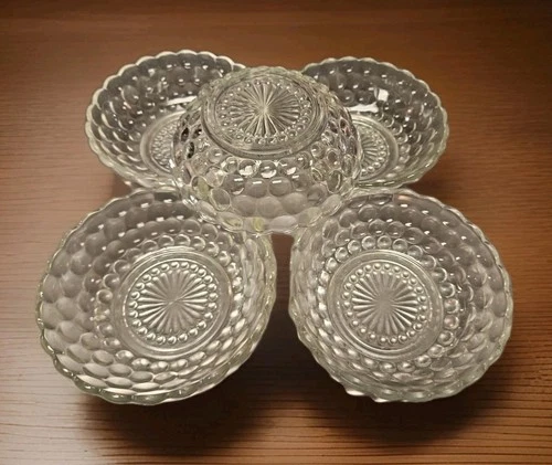 VTG Anchor Hocking Bubble Pattern 5.25 In Cereal Bowl Set Of 5 Retro Mid-Century