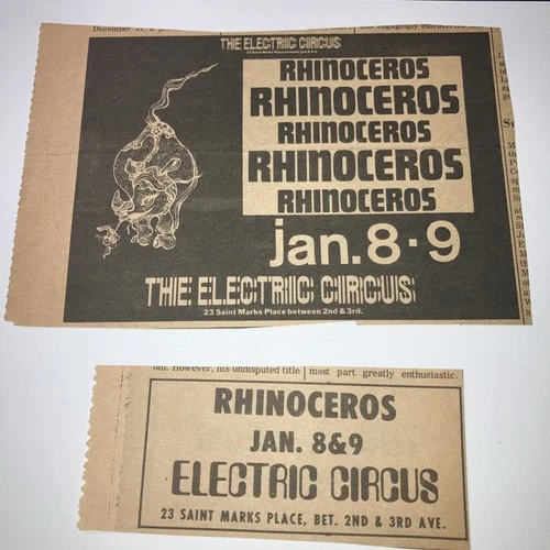1970 Rhinoceros Electric Circus NYC Concert Newspaper Ads 6x5 & 4x2 Variants