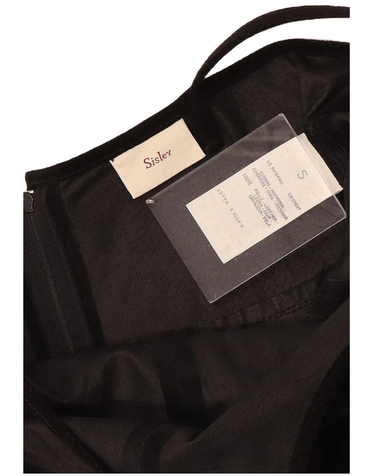 Vestido SISLEY para mujer de gamuza línea A Reino Unido 8 pequeño cuero negro CQ13 Foto 3 de 3