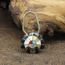 Zuni Multi Stone Sterling Silver Sunface Keychain By Frederick Denise Suitza