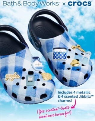 Bath and Body Works Blue Gingham x Crocs Gingham Scented Jibbitz Size M5 W7 NEW!