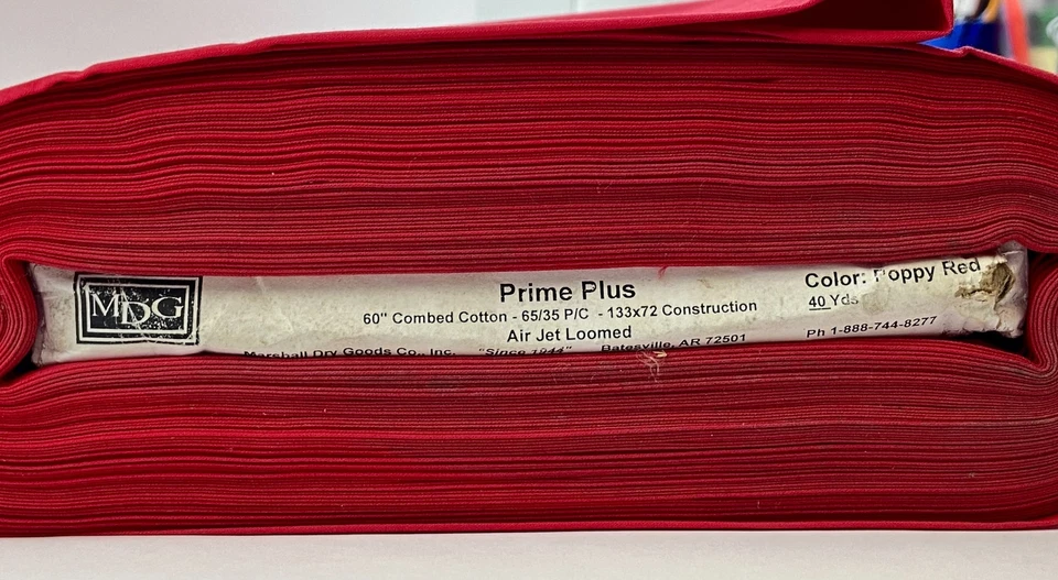 MDG Fabric Combed Cotton Prime Plus Air Jet Loomed Poppy Red 60 inch x 40 Yds - Image 3 of 3