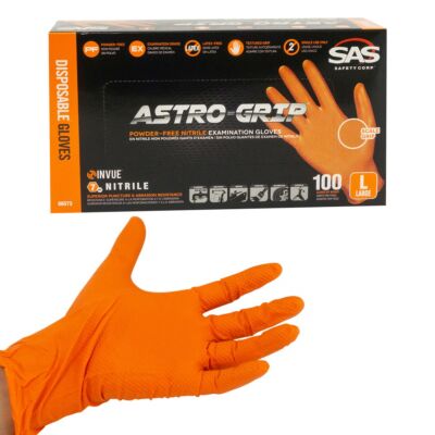 SAS ASTRO GRIP ORANGE Powder Free Nitrile Gloves Mechanics Tattoo MIL  100/BX