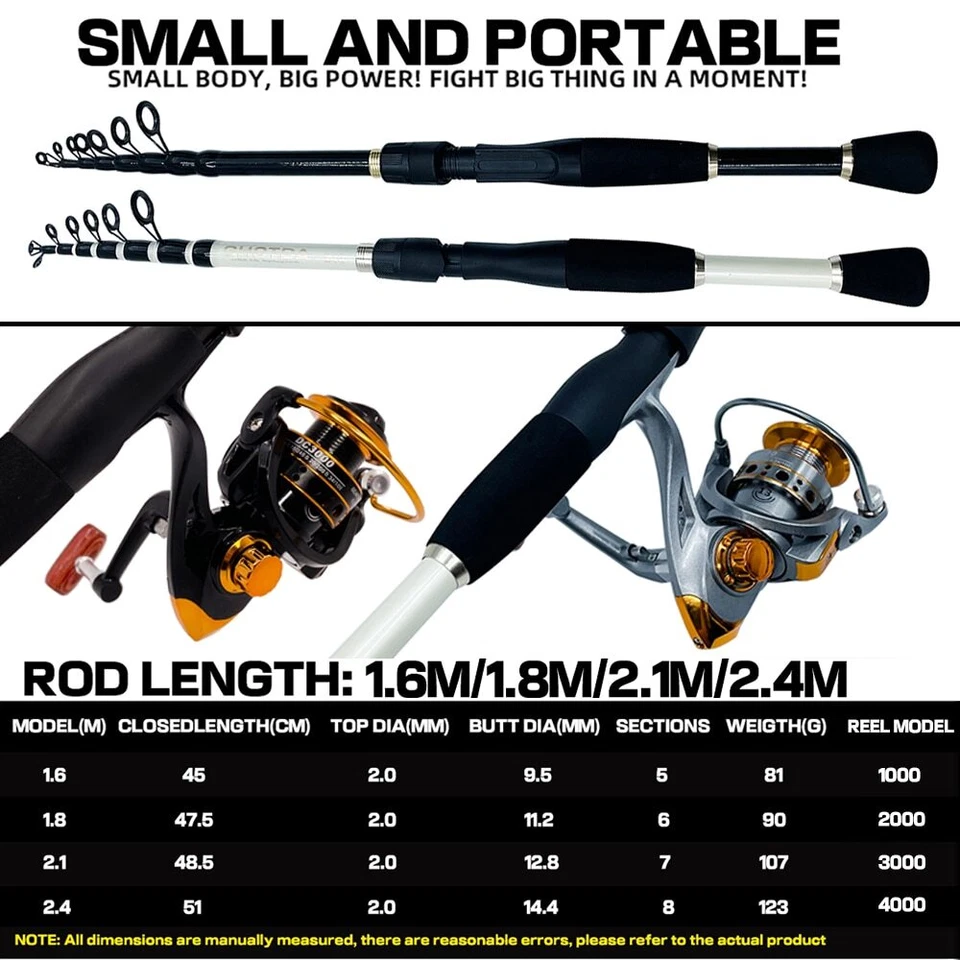 1.6-2.4m CarbonFiber Spinning Fishing Rod Reel Combination Telescopic FishingKit - Image 2 of 4