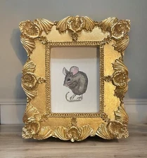 Vintage style gold ornate mini framed Mouse watercolor print of original