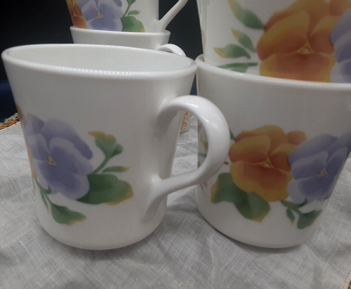 Lot de 5 tasses à café thé Corning Corelle SUMMER BLUSH pensées pensées fleurs - Photo 5/8