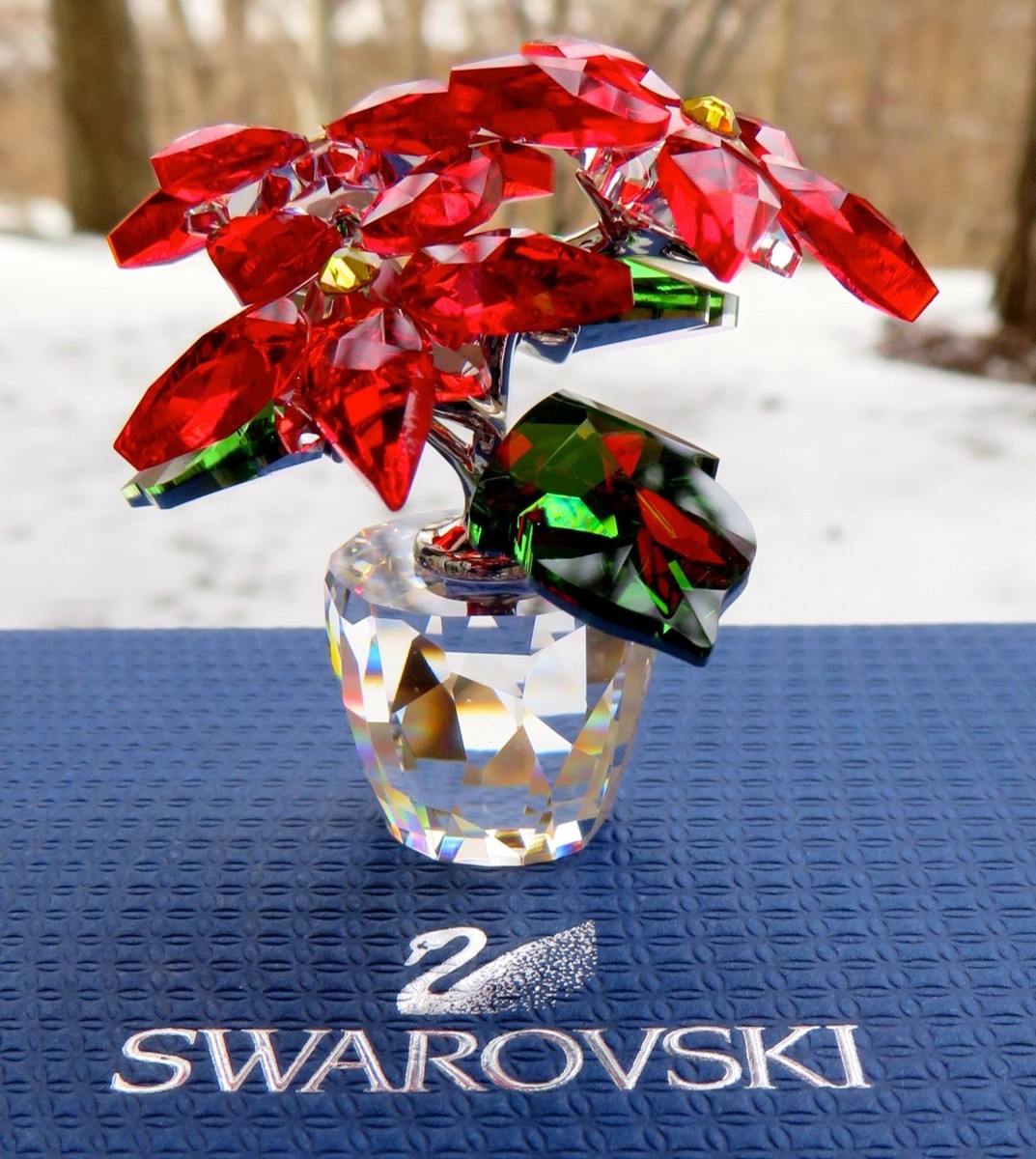 SWAROVSKI✳️ポインセチア クリスマスフラワー 置物 Xmas SWAROVSKI Crystal Christmas Small Poinsettia Figurine #5291023