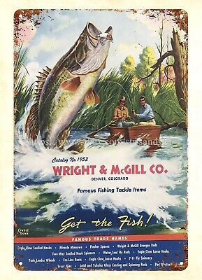 1953 WRIGHT & MCGILL CO Fishing Tackle metal tin sign home decorations
