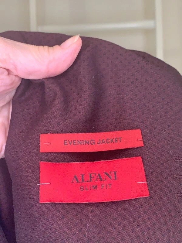 Alfani Evening Tuxedo Jacket Mens 48R Dark Red Slim Fit Black Satin 2 SB NEW - Image 4 of 4