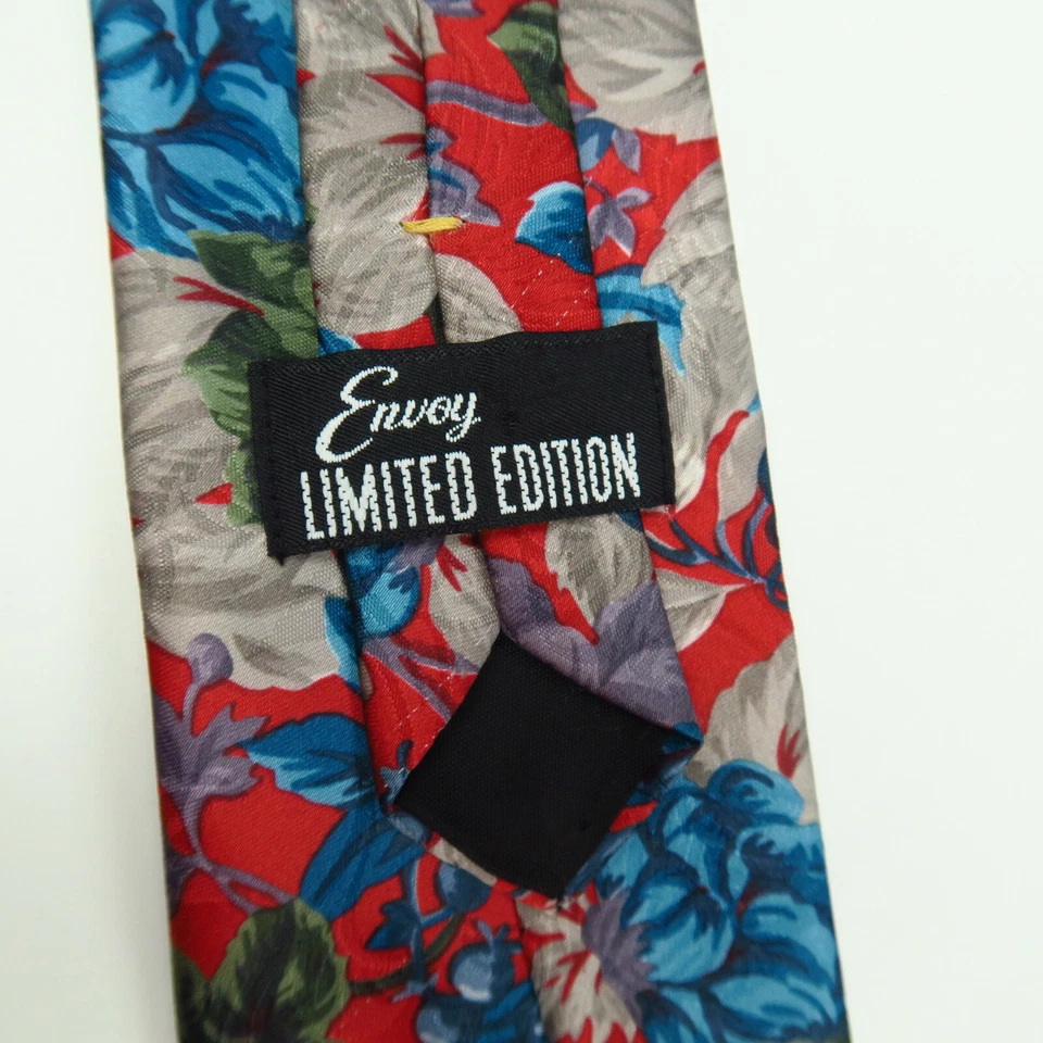 Corbata Envoy Edición Especial Para Hombre Brillante Floral Rojo Azul Verde 56"x4" Retro 80 Foto 3 de 4
