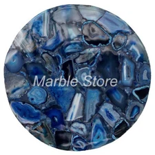 21" x 21" Blue Agate Corner Table Top Natural Stone Handmade Work Home Decor