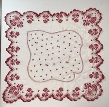 Vintage Valentine Red Heart Handkerchief Hanky Hankie  6 - 13  