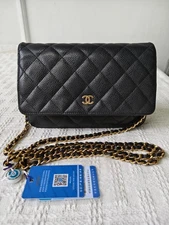 Chanel 13-14 Series Black Gold Hardware Leather WOC Shoulder Crossbody Bag