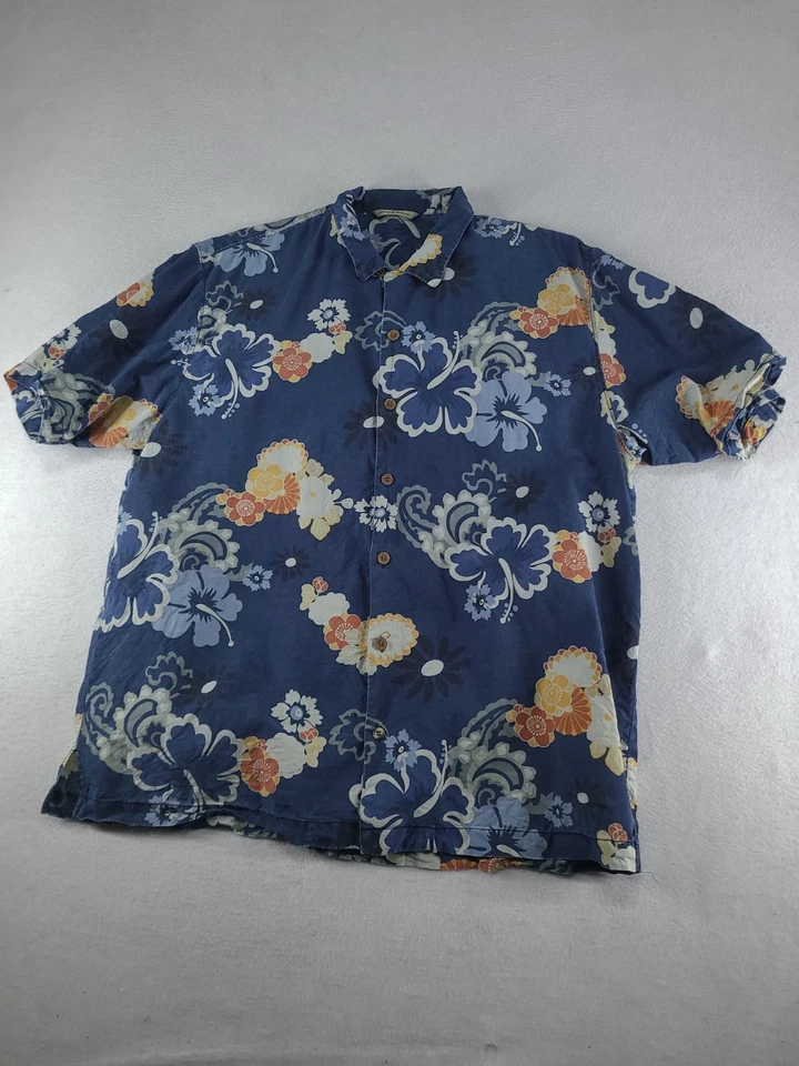 Tommy Bahama Shirt Button-Up Short Sleeve Size XL SIlk Blue Floral Adult Mens - image 3 of 4