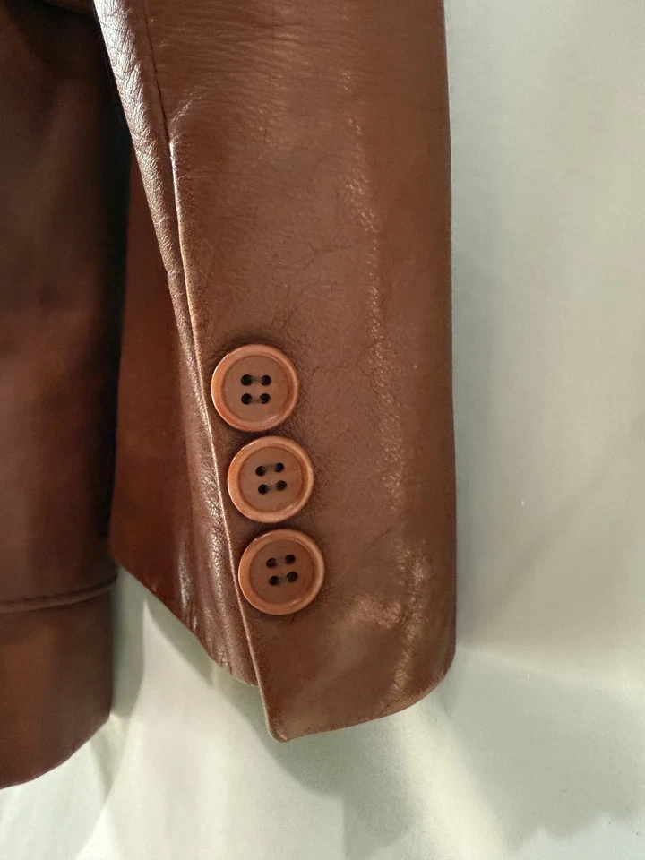 Vintage Retro Saxony Mens Brown Leather Blazer 40 Classic Pre-owned Good - Image 4 of 4