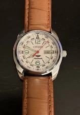 VINTAGE CITIZEN AUTOMATIC WATCH 71-2591 DAY DATE BROWN LEATHER BAND WORKS GREAT