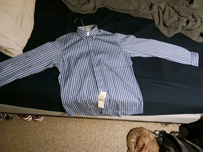 Polo Ralph Lauren Estate Custom Fit 16-34/35 Blue Green Stripe Button Down New