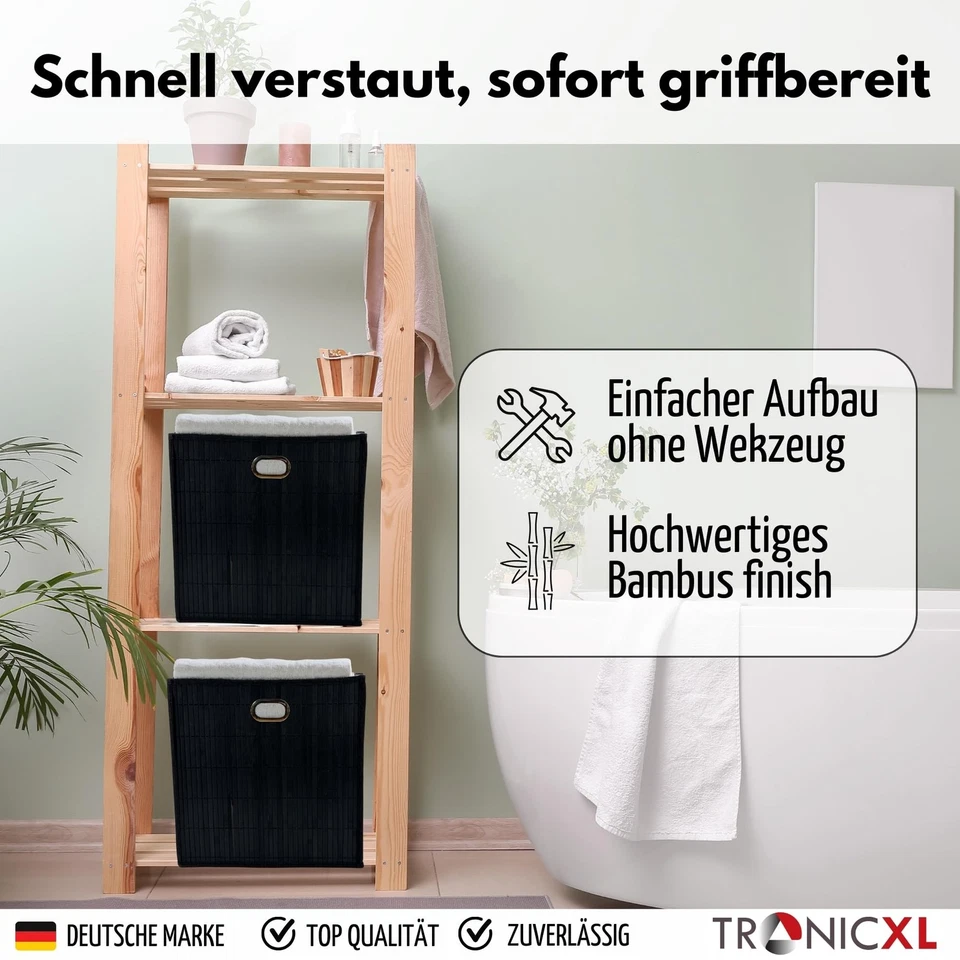 4x Faltbox für Regal Vliess-Stoff + Bambus 31x31x31cm Aufbewahrungswürfel Box - Bild 4 von 4