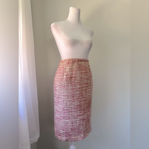 Vintage ‘90s Bill Blass Pink Tweed Knee Length Pencil Skirt - Picture 6 of 8