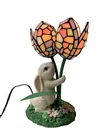 Vintage Bunny Rabbit Tulip Tiffany Style Stained Glass Table Lamp Night Light