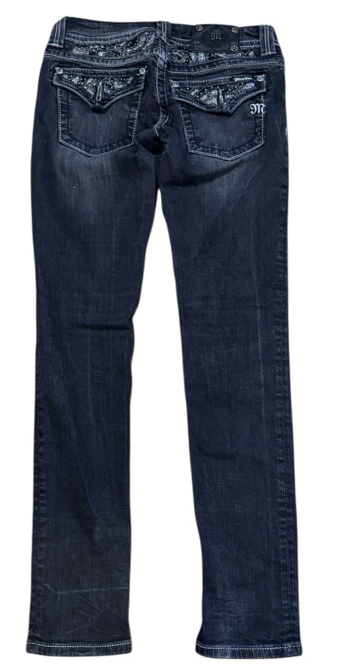 Miss Me 牛仔女式 27 (30x32) 黑色装饰水钻紧身 JP5002S62 — 第 3/4 张图片