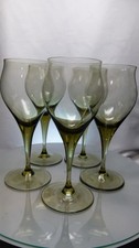 Green Stemmed crystal wine glasses x 5