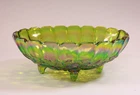 Vintage Green Carnival Iridescent Glass Indiana Harvest Grape Footed Bowl 12”